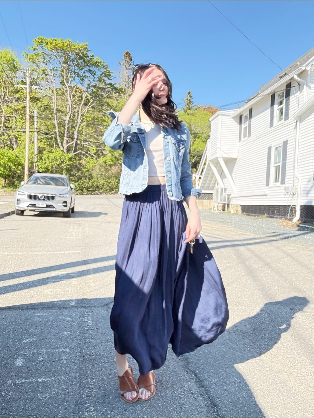 Philosophy Navy Blue Maxi Skirt - Flowing Full-Length Skirt